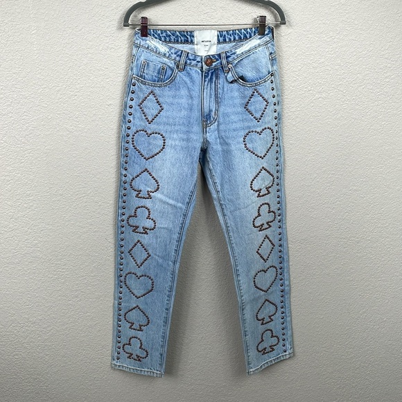 NWT One Teaspoon High Waist Awesome Baggies Jeans Studded Card Suits Vegas 26 - Picture 2 of 12